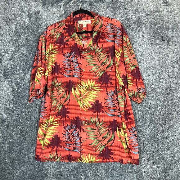 Tommy Bahama Shirt Mens XL Red Silk Palm Tree Print Vacation Casual Party Loud - Picture 1 of 6